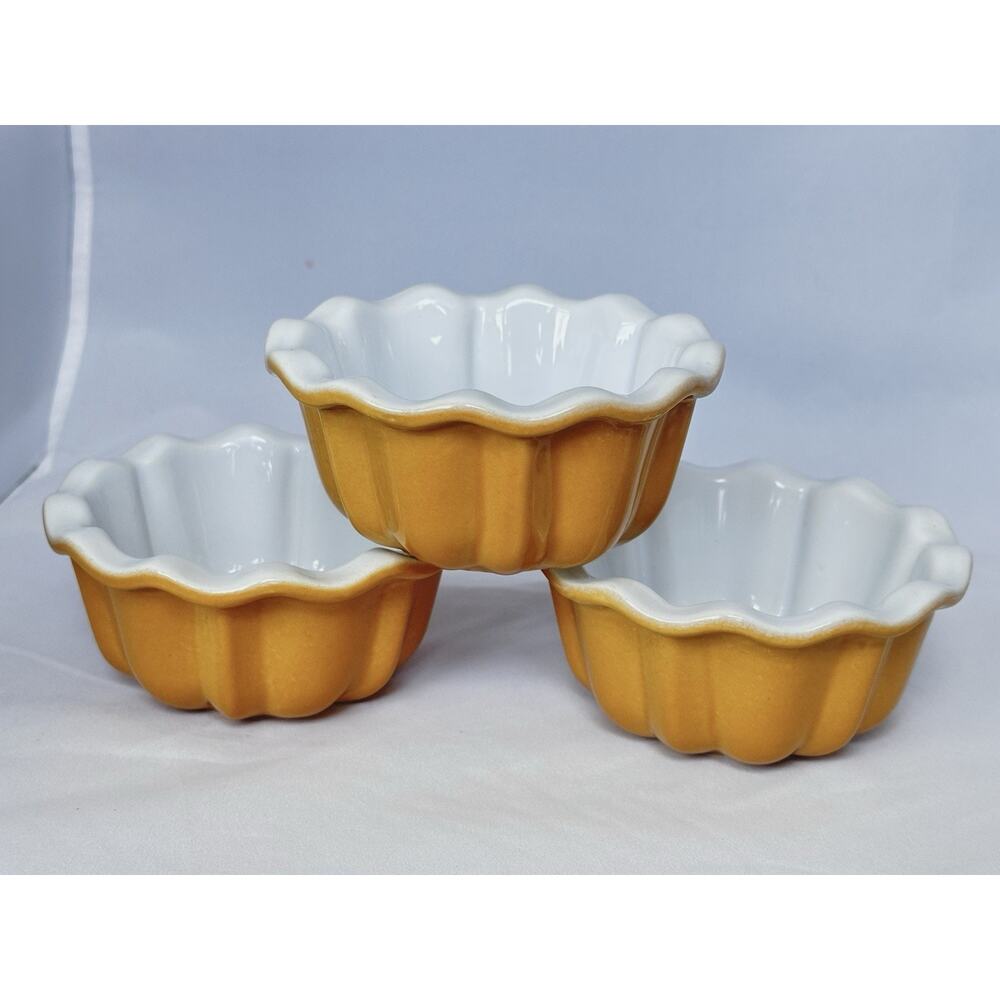Emile Henry Mini Bundt Dishes, Ceramic Set of 3 in Mustard Yellow (Rare!)